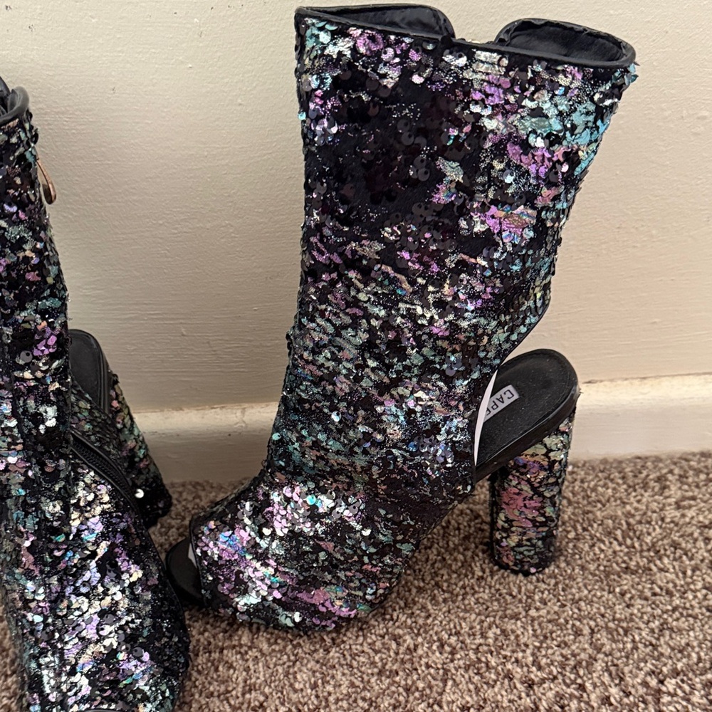 Cape Robbin Black and Multicolor Sequin Heeled Boots